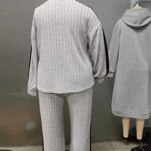 Knitted  Loose Fit Striped Patterned Tops And Pants Set - Image 3