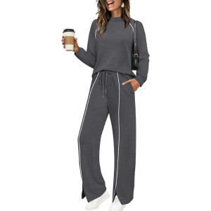 Two Piece Matching Outfit Set With Piping Detail Top And Loose Pants - Image 24