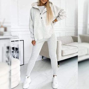 Casual Snap Buttoned Hoodie And Legging Three Piece Set - Image 10