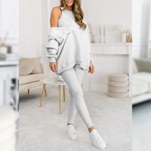 Casual Snap Buttoned Hoodie And Legging Three Piece Set - Image 11