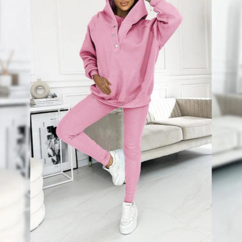 Casual Snap Buttoned Hoodie And Legging Three Piece Set - Image 13