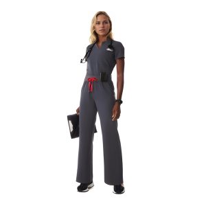 Women Professional Scrub Set with Cargo Pants and One Pocket Top - Image 9