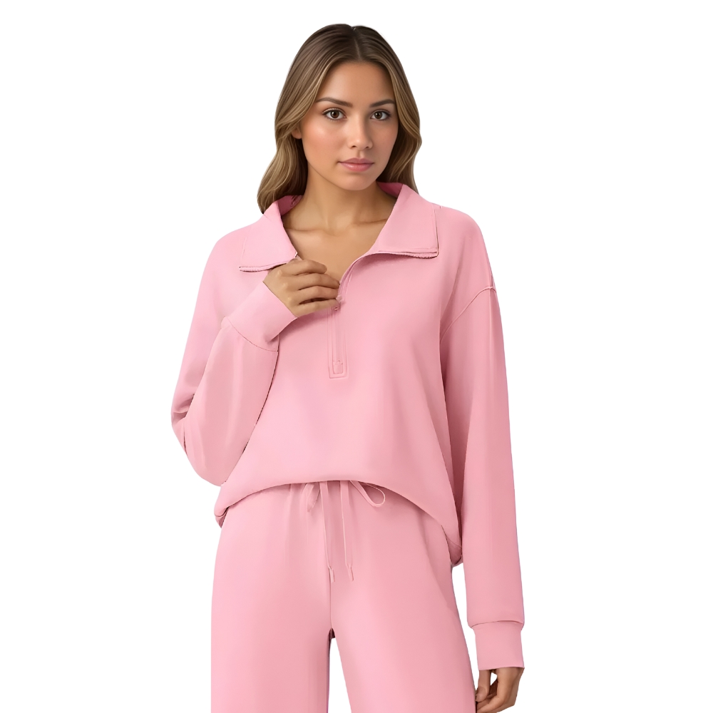 Two Piece Half Zip Sweatsuit With Loose Fit Outfit For Women - Image 2