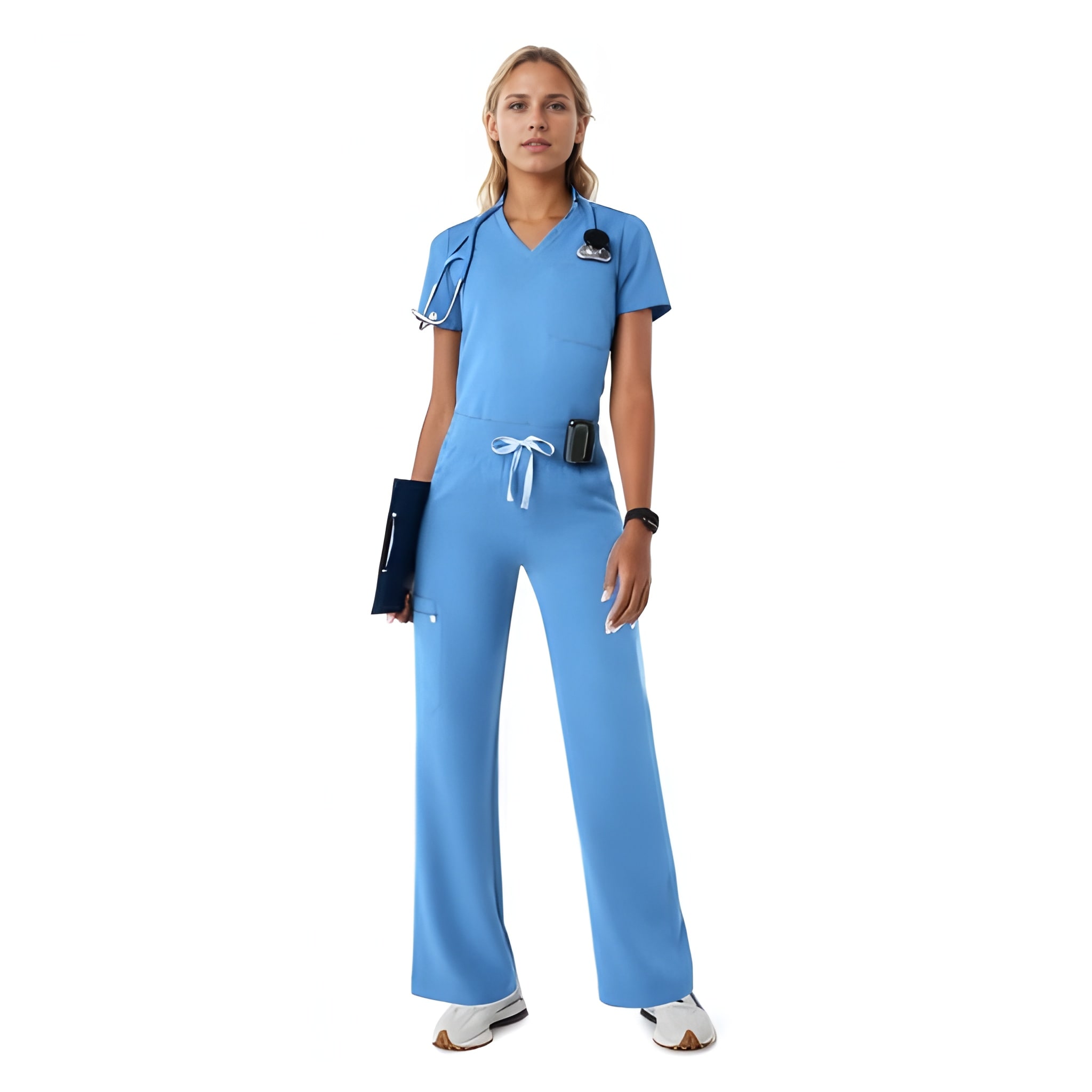 Women Professional Scrub Set with Cargo Pants and One Pocket Top - Image 8