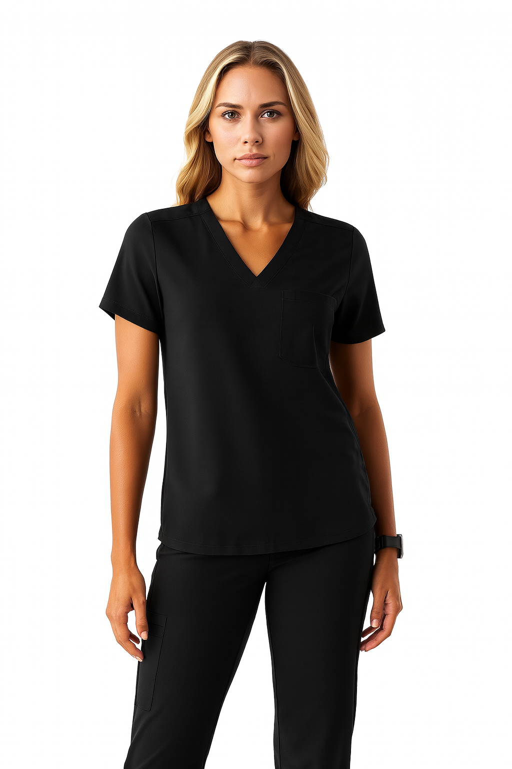 Women Professional Scrub Set with Cargo Pants and One Pocket Top - Image 2