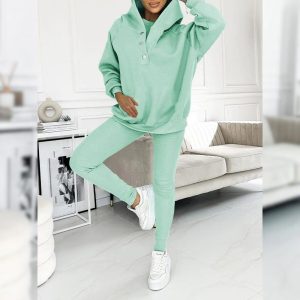 Casual Snap Buttoned Hoodie And Legging Three Piece Set - Image 4