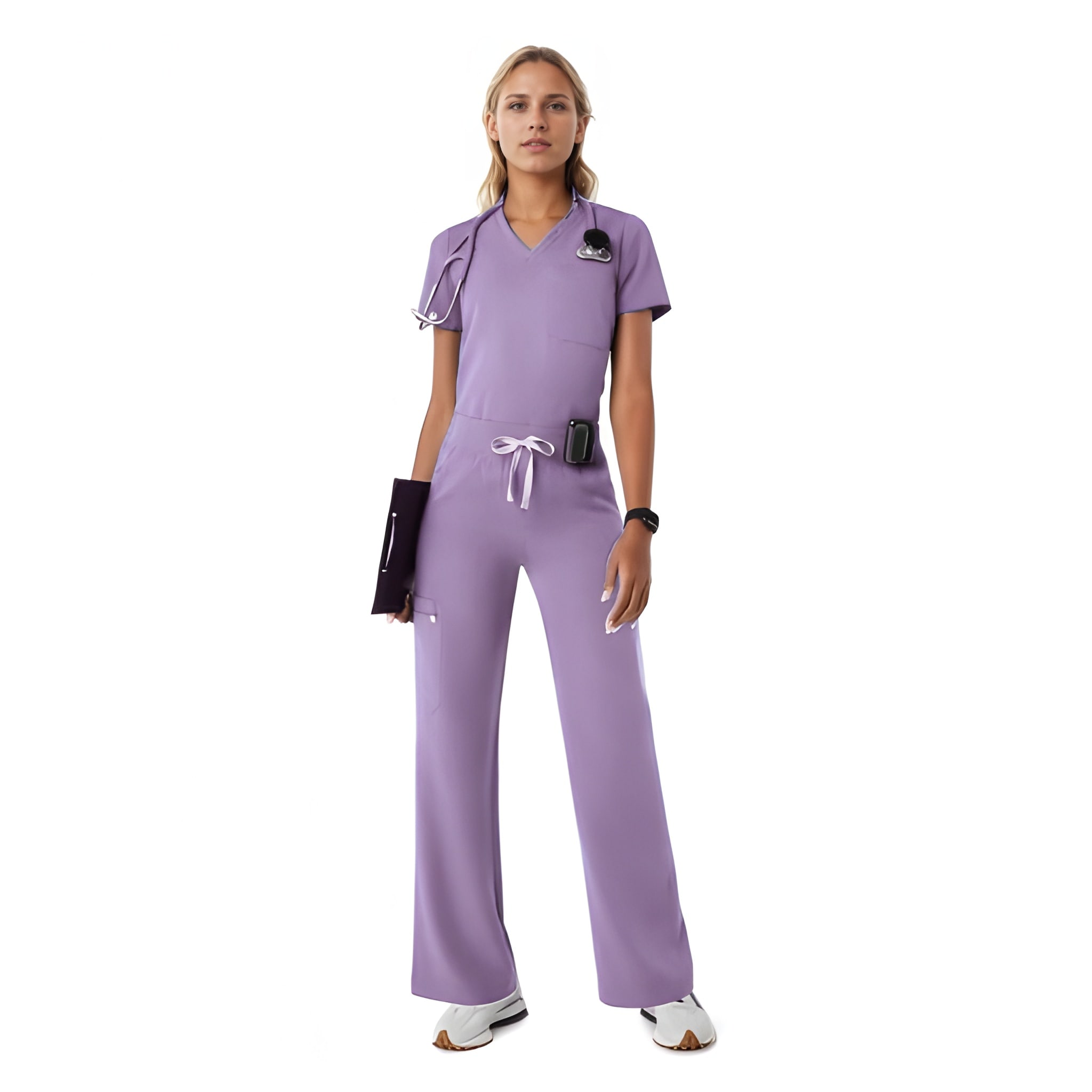 Women Professional Scrub Set with Cargo Pants and One Pocket Top - Image 13