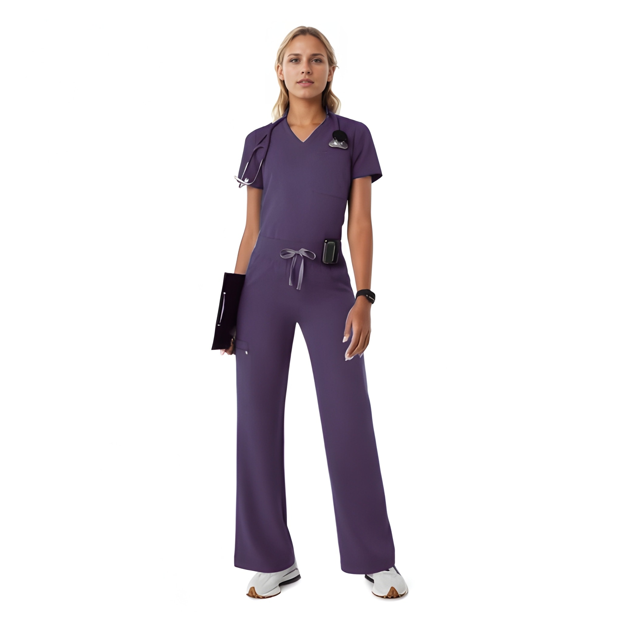 Women Professional Scrub Set with Cargo Pants and One Pocket Top - Image 10