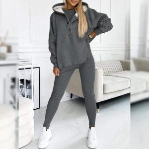 Casual Snap Buttoned Hoodie And Legging Three Piece Set - Image 7