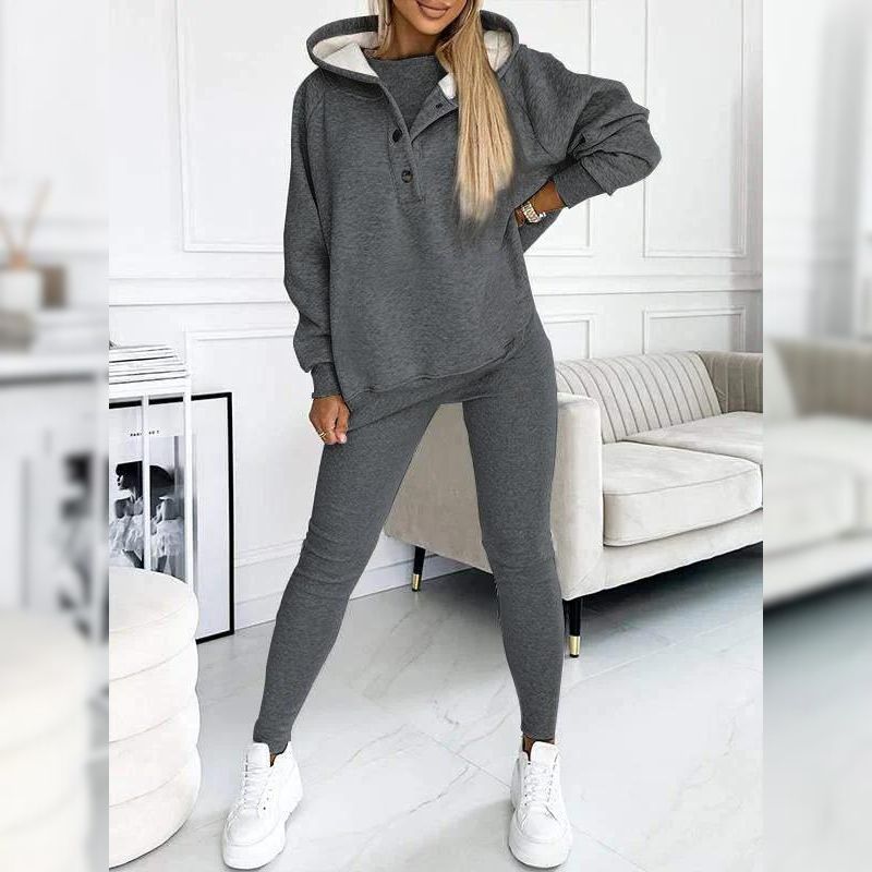 Casual Snap Buttoned Hoodie And Legging Three Piece Set - Image 7