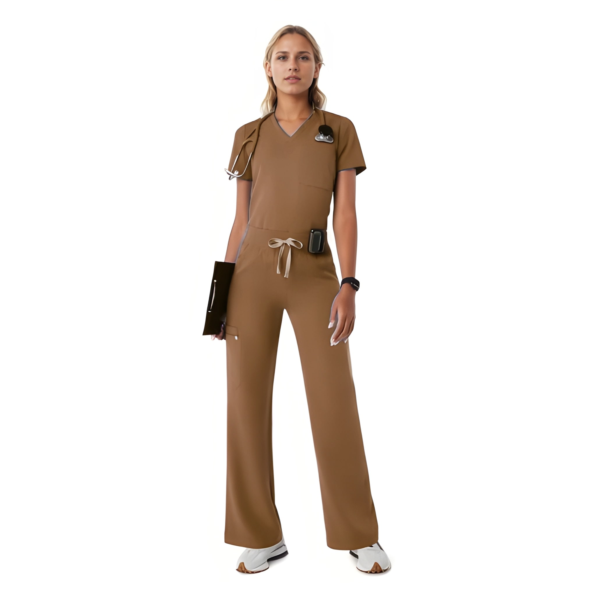 Women Professional Scrub Set with Cargo Pants and One Pocket Top - Image 11
