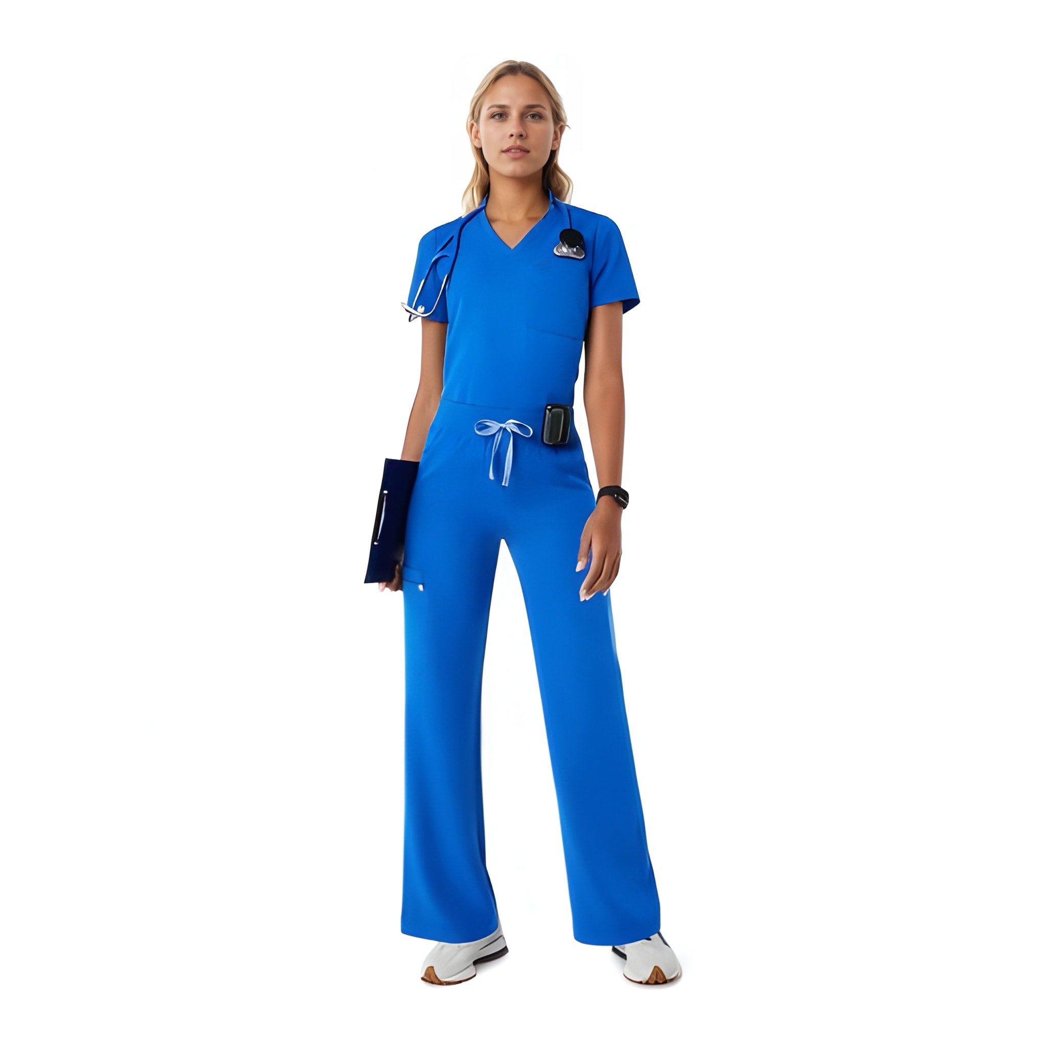Women Professional Scrub Set with Cargo Pants and One Pocket Top - Image 12