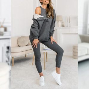 Casual Snap Buttoned Hoodie And Legging Three Piece Set - Image 8