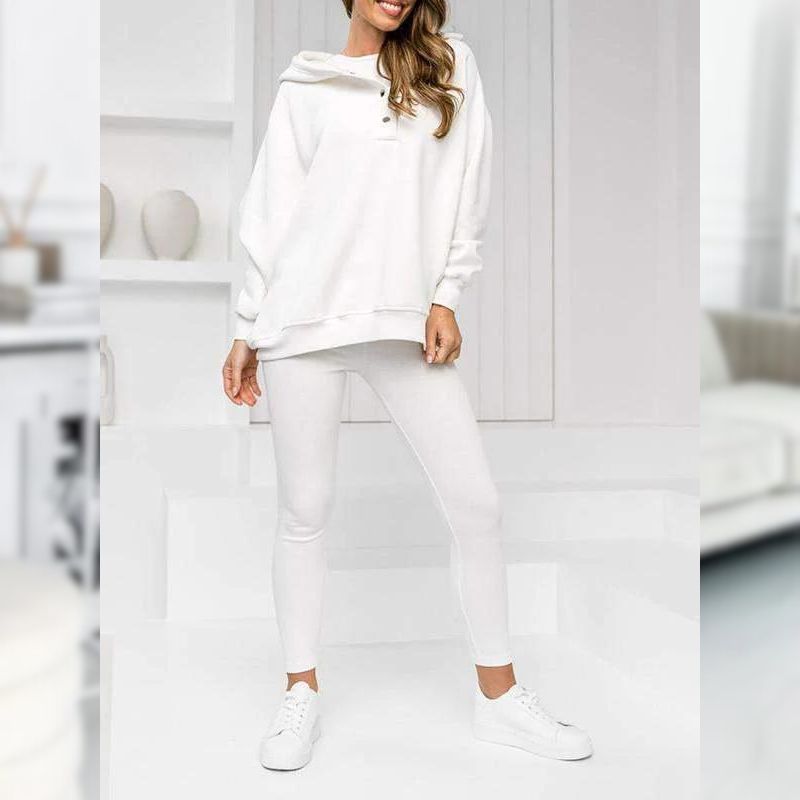 Casual Snap Buttoned Hoodie And Legging Three Piece Set - Image 9