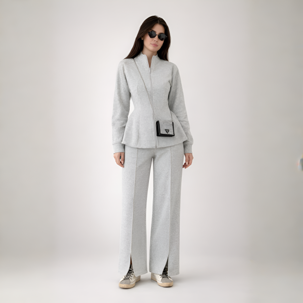 Two Piece Suit Set With Zip Up Jacket For Women