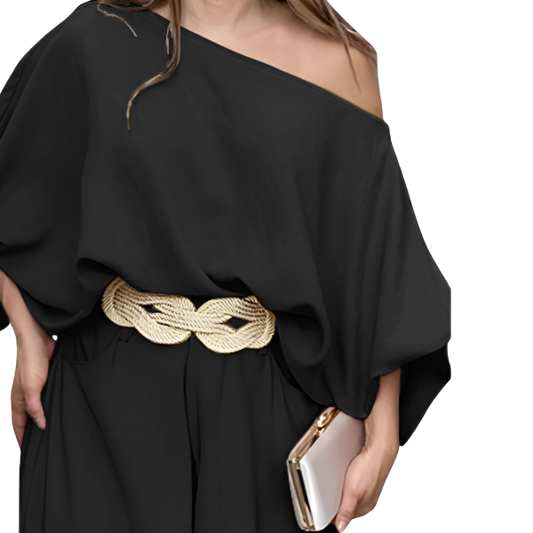 Two Piece Set With Flowy Pants And Lantern Sleeve Top For Women