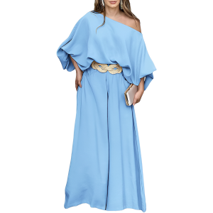 Two Piece Set With Flowy Pants And Lantern Sleeve Top For Women - Image 26