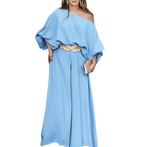 Two Piece Set With Flowy Pants And Lantern Sleeve Top For Women - Image 25
