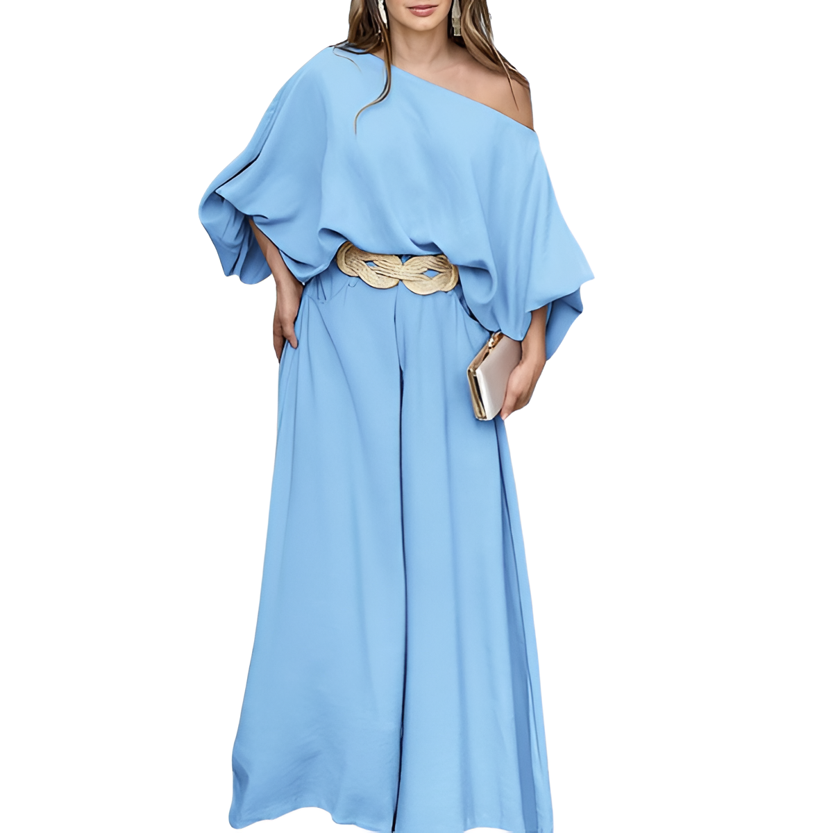 Two Piece Set With Flowy Pants And Lantern Sleeve Top For Women - Image 25