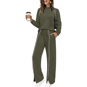 Two Piece Matching Outfit Set With Piping Detail Top And Loose Pants - Image 27