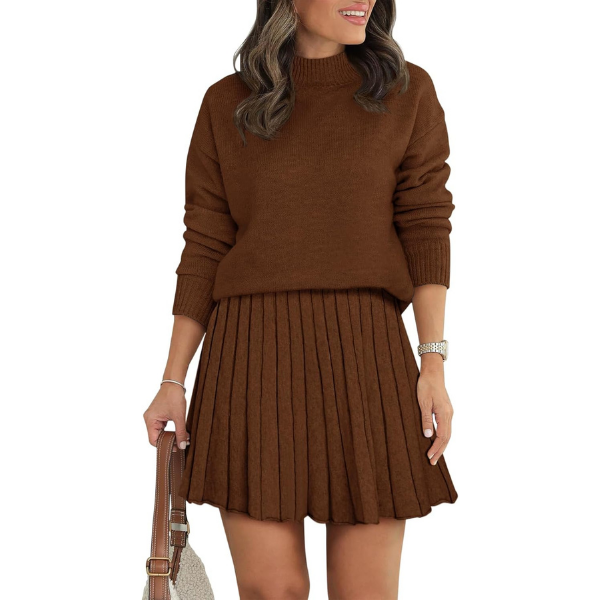 Two Piece Knit Sweater With Mini Skirt Set For Women