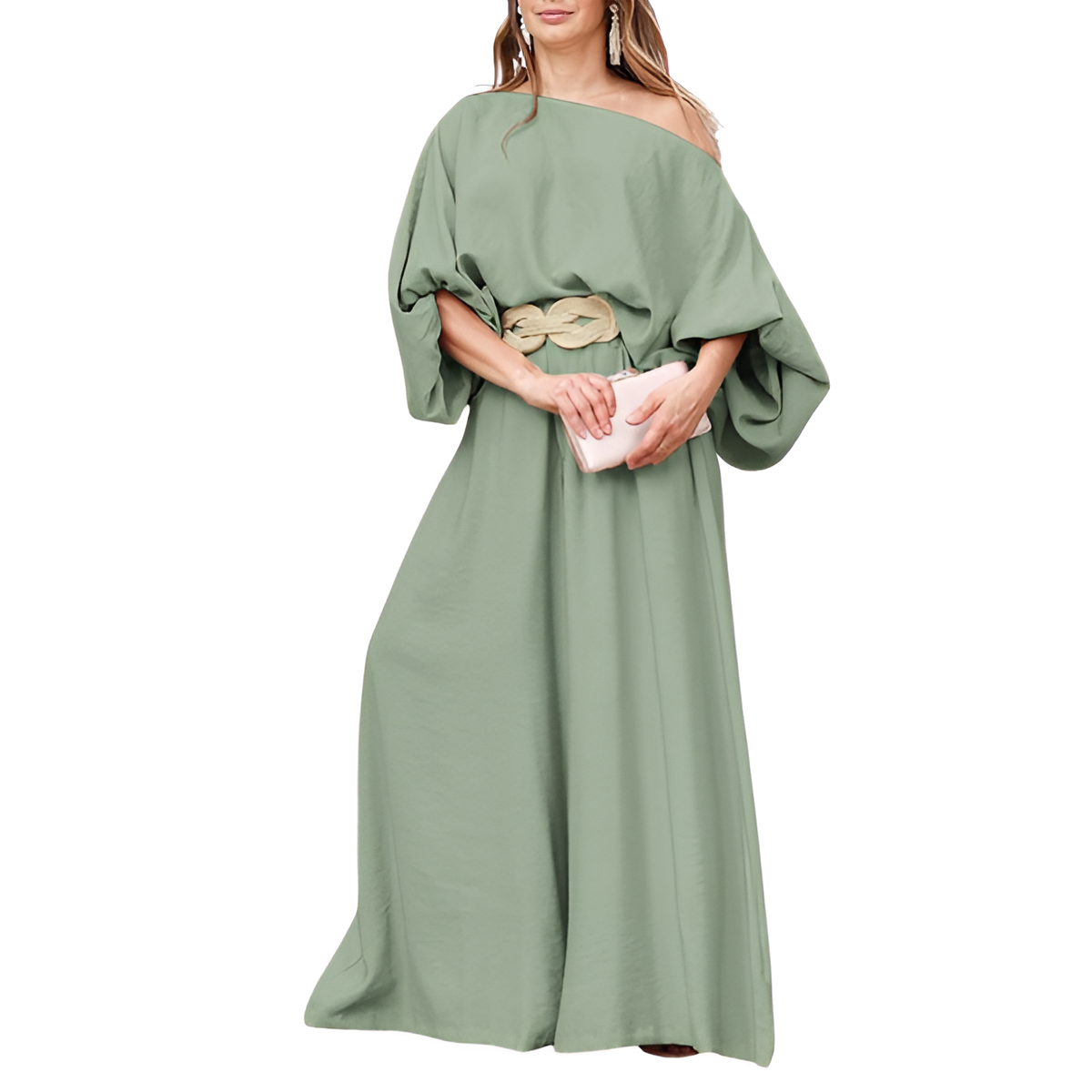 Two Piece Set With Flowy Pants And Lantern Sleeve Top For Women - Image 1