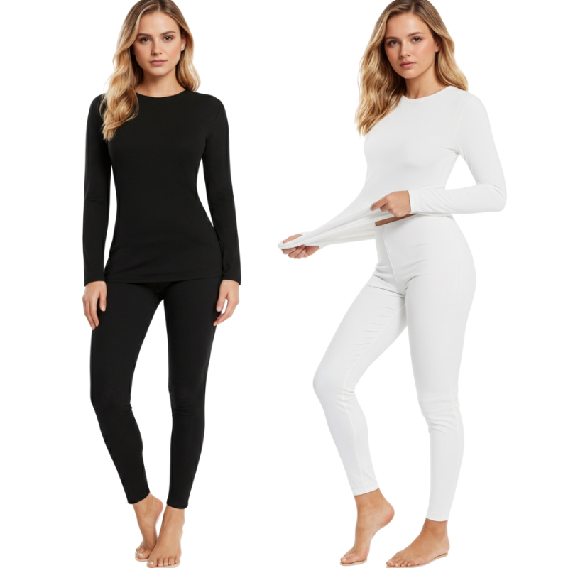 Pack Of 2 Women Thermal Fleece Lined Long Top And Bottom Set - Image 3