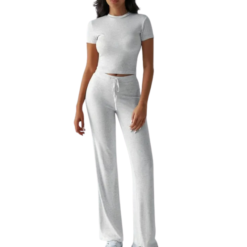 Two Piece Long Sleeve Top And Drawstring Pants Set - Image 2
