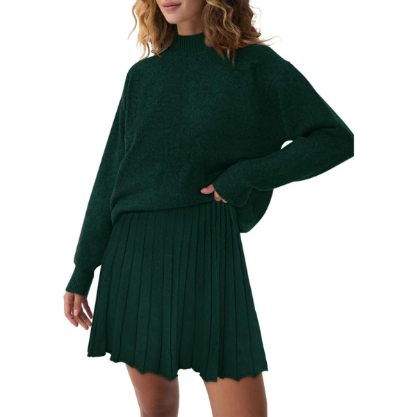 Two Piece Knit Sweater With Mini Skirt Set For Women