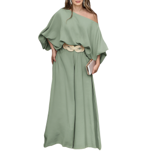 Two Piece Set With Flowy Pants And Lantern Sleeve Top For Women - Image 2