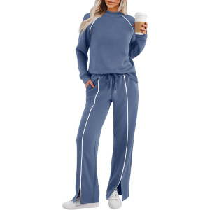 Two Piece Matching Outfit Set With Piping Detail Top And Loose Pants - Image 35