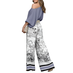 Two Piece Set With Flowy Pants And Lantern Sleeve Top For Women - Image 35