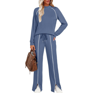 Two Piece Matching Outfit Set With Piping Detail Top And Loose Pants - Image 34