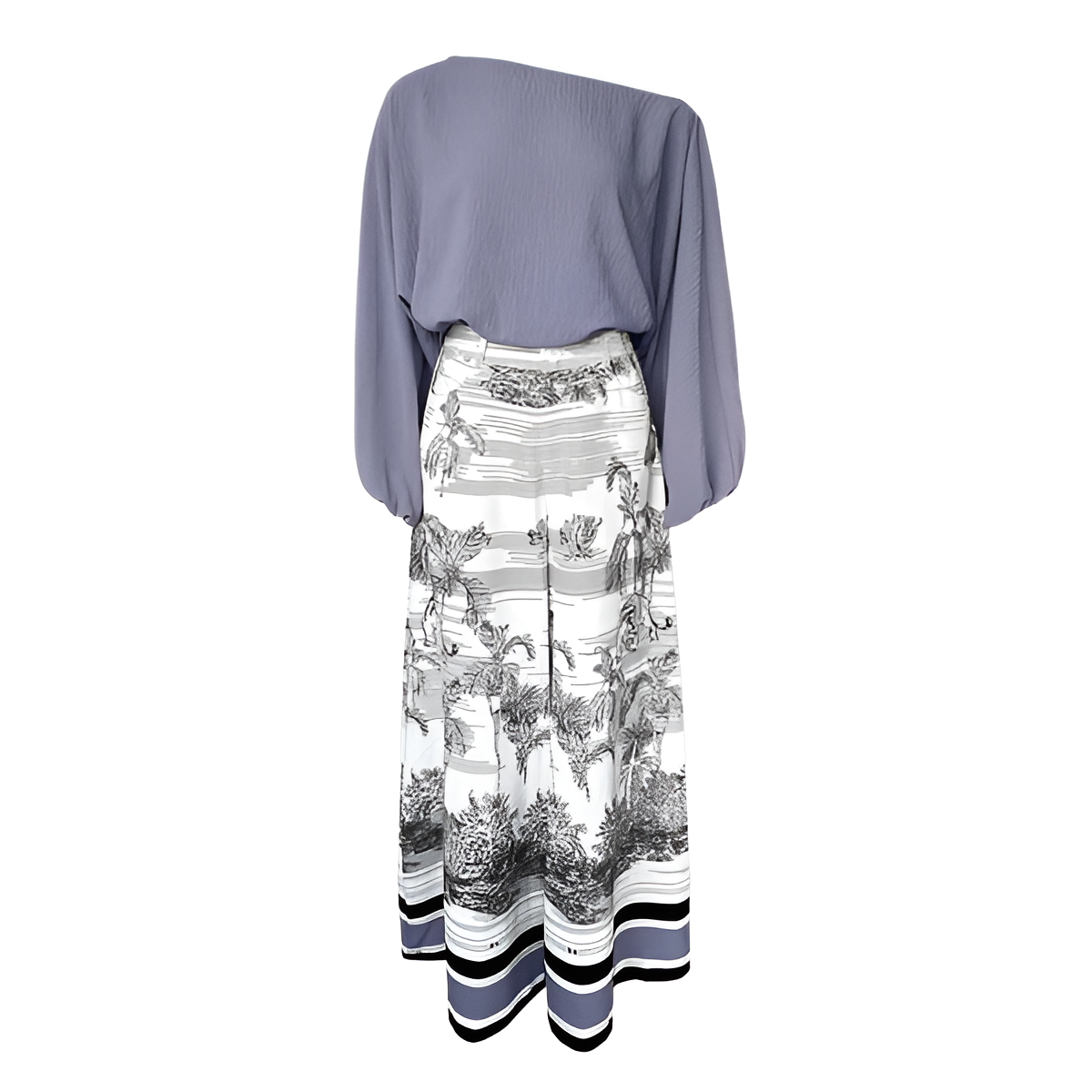 Two Piece Set With Flowy Pants And Lantern Sleeve Top For Women - Image 34