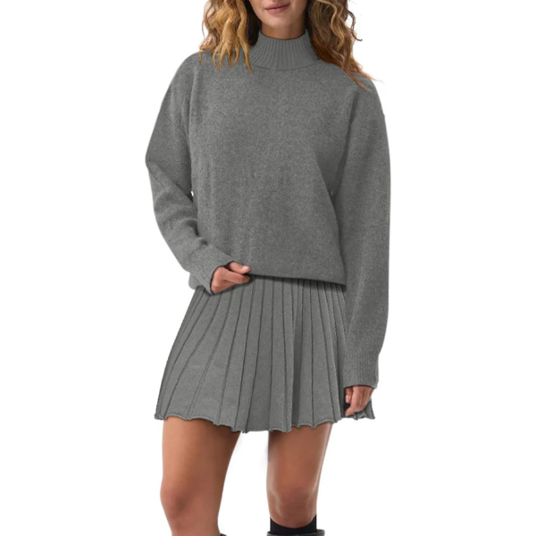 Two Piece Knit Sweater With Mini Skirt Set For Women