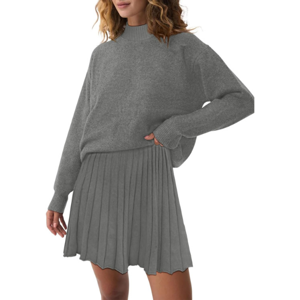 Two Piece Knit Sweater With Mini Skirt Set For Women