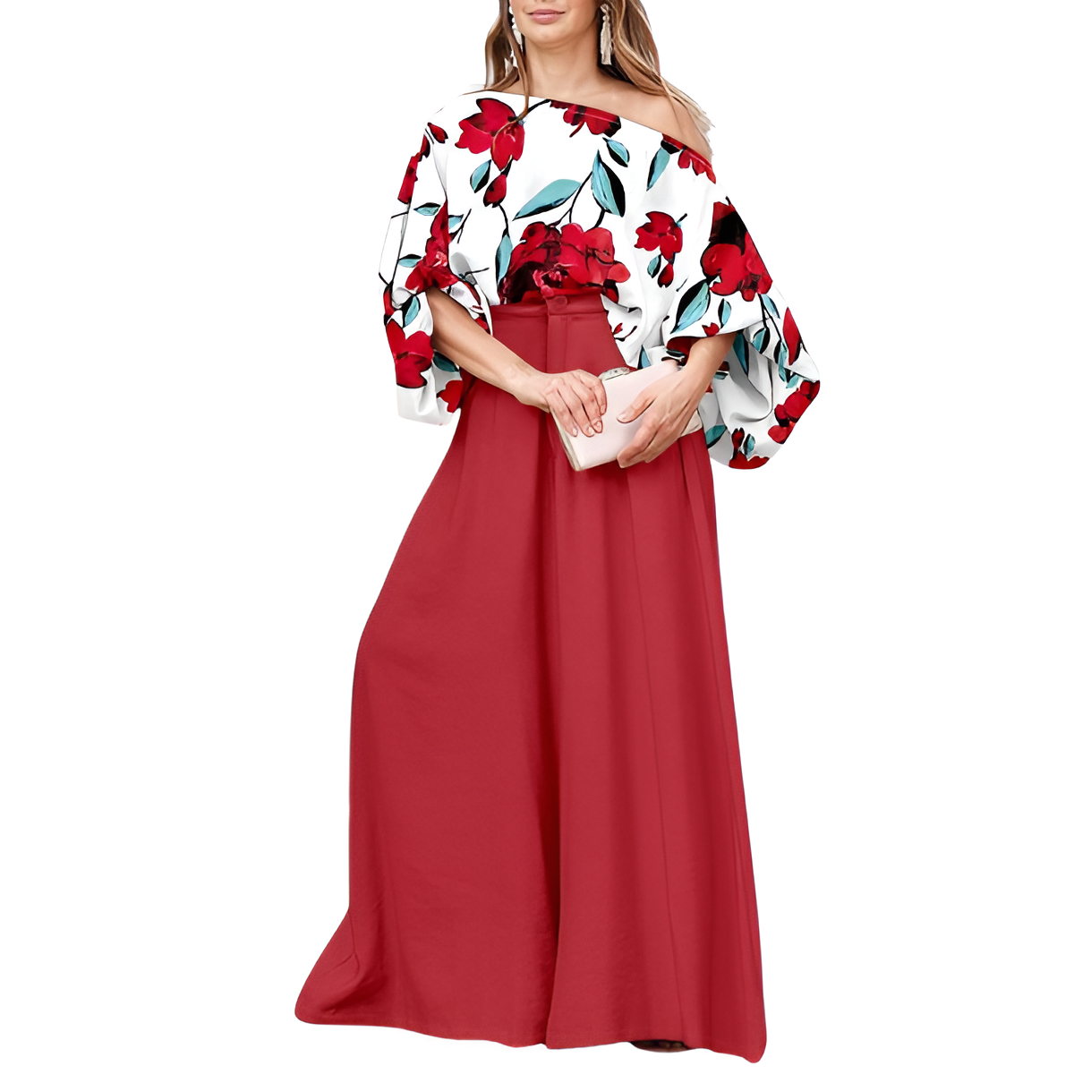 Two Piece Set With Flowy Pants And Lantern Sleeve Top For Women - Image 5