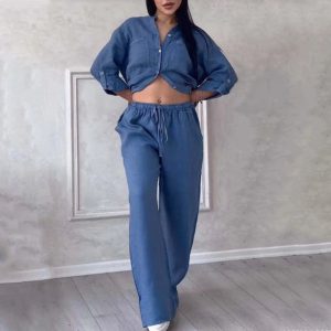 2 Piece Button Up Shirt And Trousers Set - Image 4
