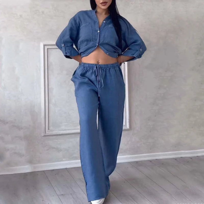 2 Piece Button Up Shirt And Trousers Set - Image 4