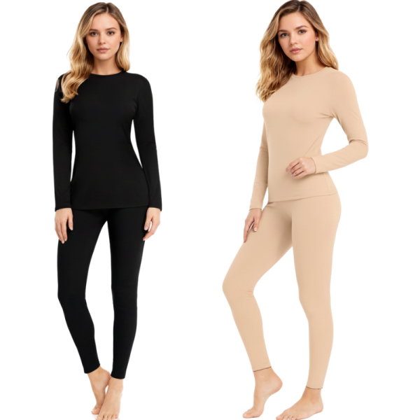 Pack Of 2 Women Thermal Fleece Lined Long Top And Bottom Set