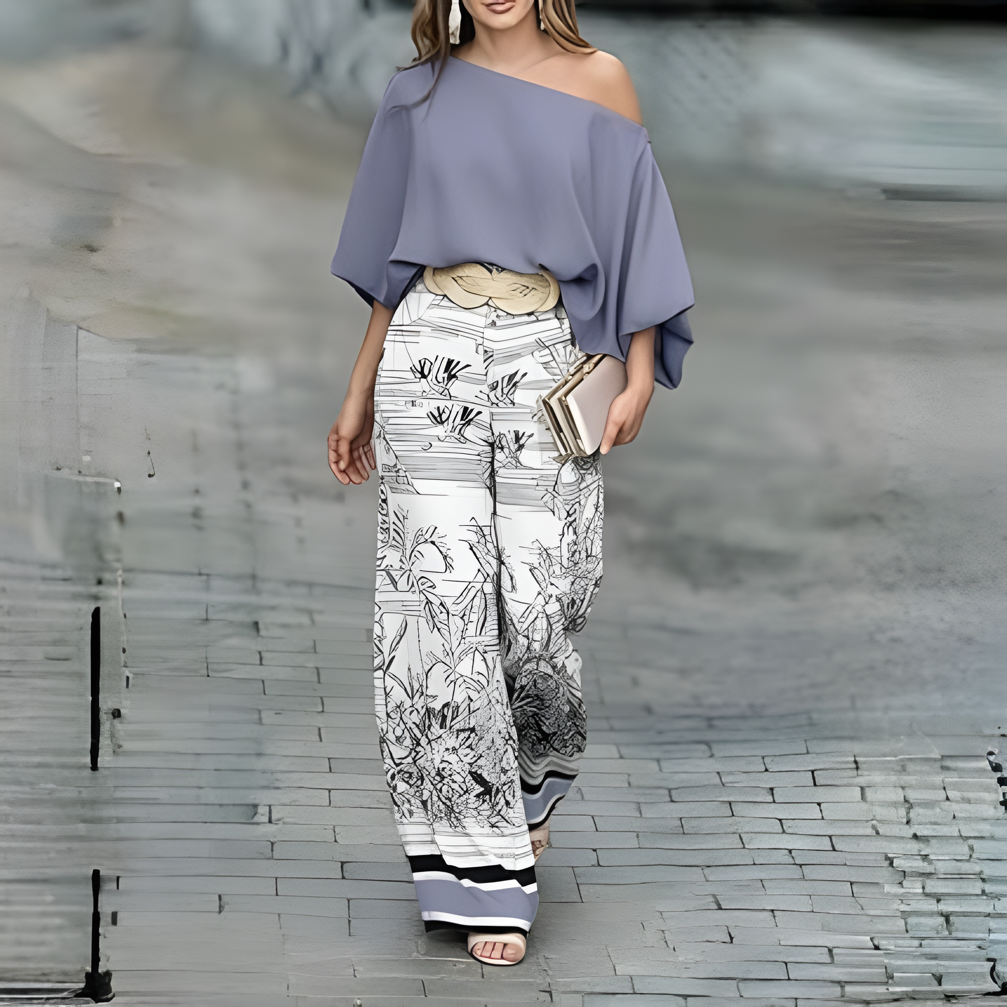 Two Piece Set With Flowy Pants And Lantern Sleeve Top For Women - Image 38