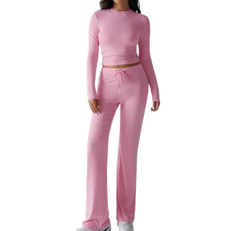 Two Piece Long Sleeve Top And Drawstring Pants Set - Image 3