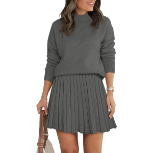 Two Piece Knit Sweater With Mini Skirt Set For Women - Image 43