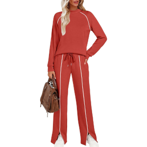 Two Piece Matching Outfit Set With Piping Detail Top And Loose Pants - Image 12