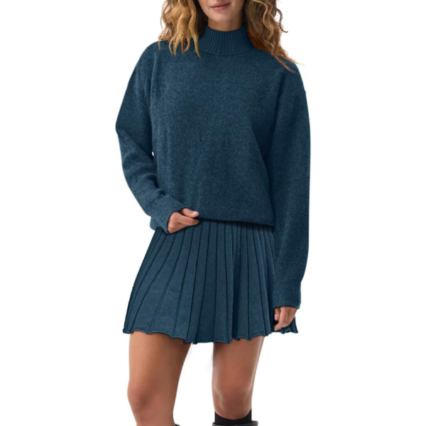 Two Piece Knit Sweater With Mini Skirt Set For Women