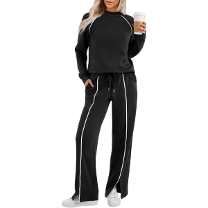 Two Piece Matching Outfit Set With Piping Detail Top And Loose Pants - Image 45