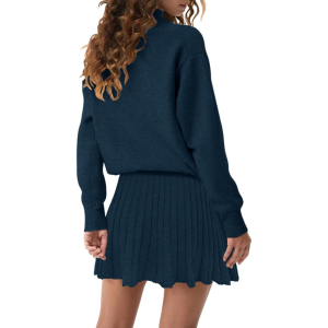 Two Piece Knit Sweater With Mini Skirt Set For Women - Image 22