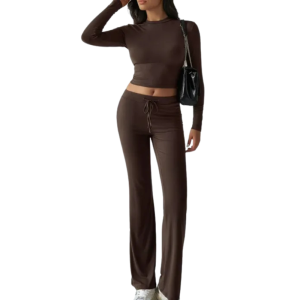 Two Piece Long Sleeve Top And Drawstring Pants Set - Image 1