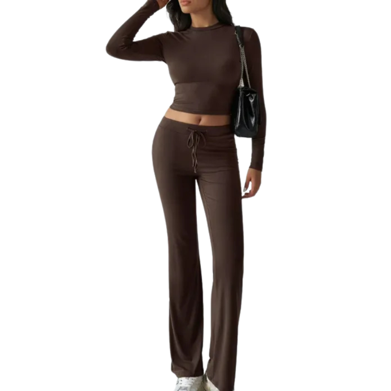 Two Piece Long Sleeve Top And Drawstring Pants Set - Image 1
