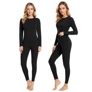 Pack Of 2 Women Thermal Fleece Lined Long Top And Bottom Set - Image 1
